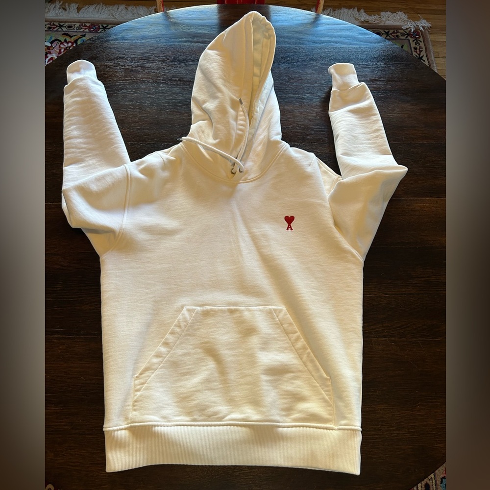 Men's AMI Paris Couer Hoodie Size Small White